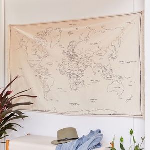 UO Home Hand Drawn World Map Tapestry